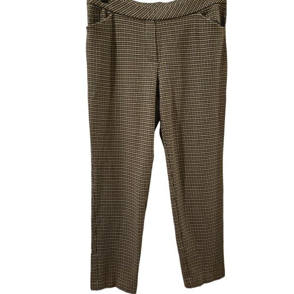 J.Jill Ponte Slim Leg Brown Black Check Pull-on Pants Pockets Womens Large - Picture 2 of 9